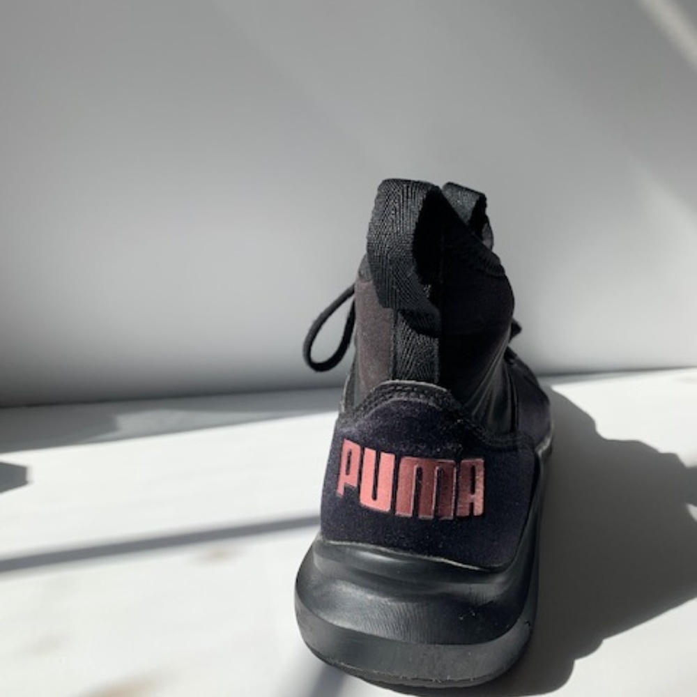 Puma Phenom Black Sneakers with Pink Foil Writing